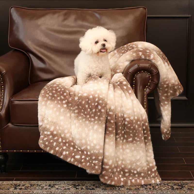 Deer Print Faux Fur Throw, Double-Sided