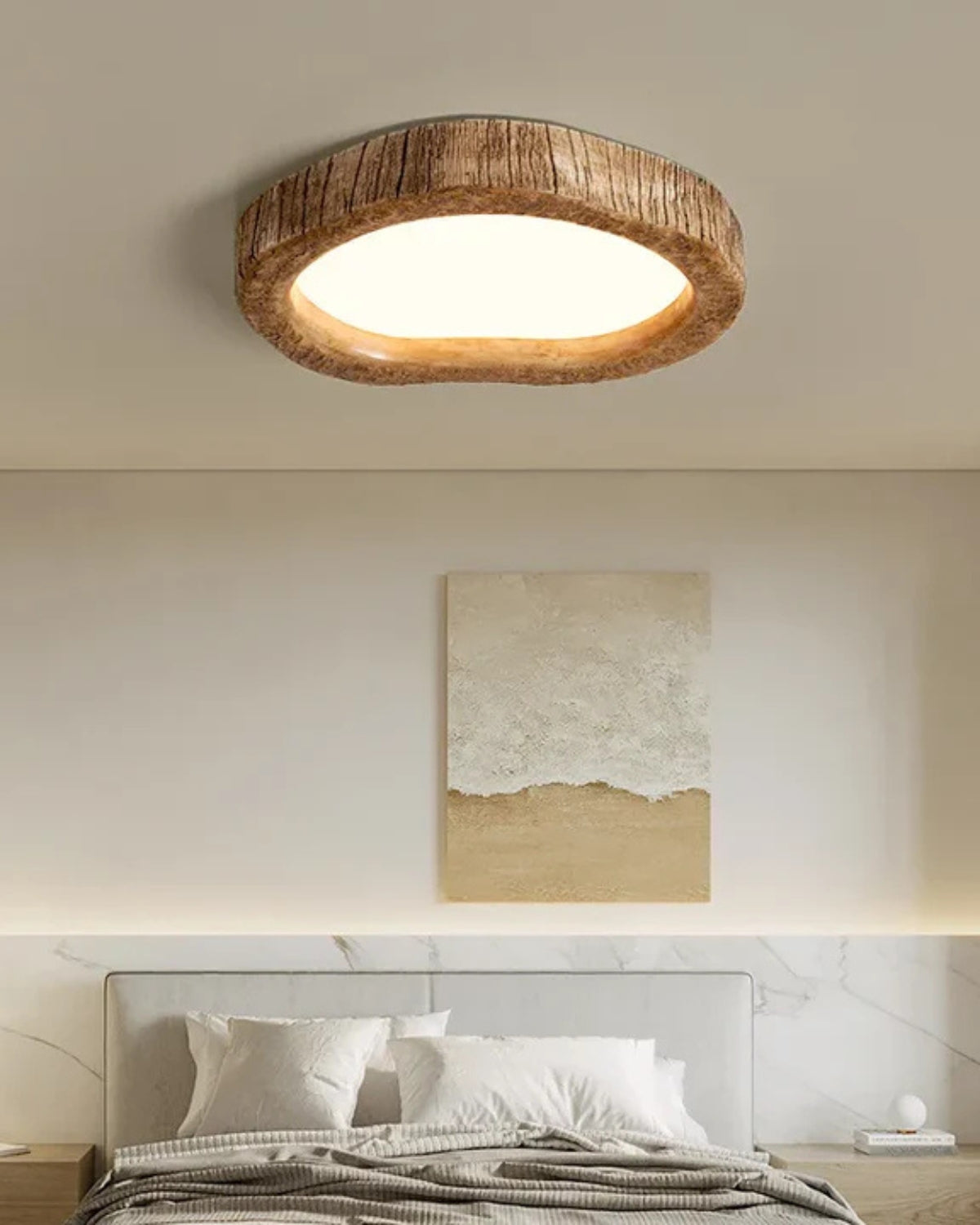 Plafonnier LED en fer et verre, esprit bois naturel