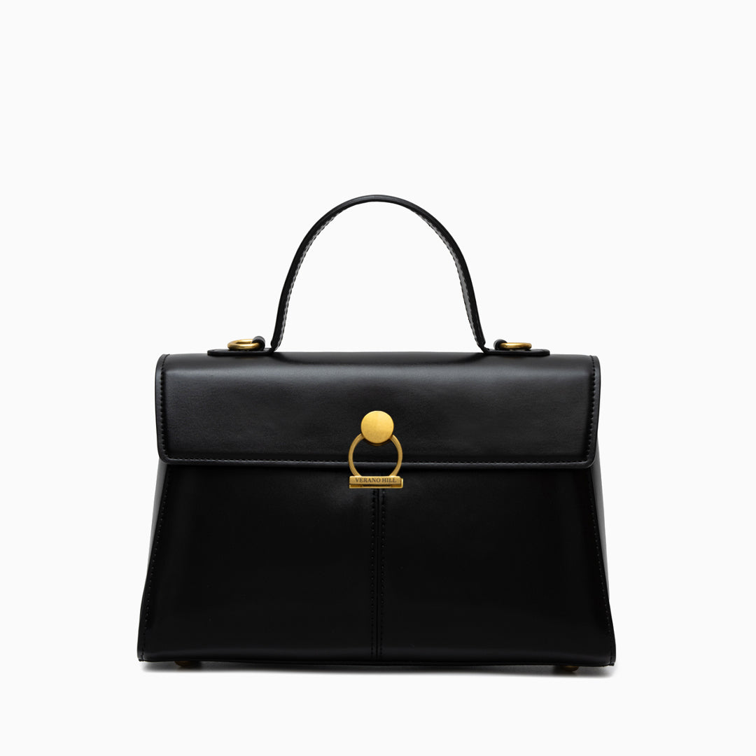Compact Handbag with Top Handle and Gold Clasp