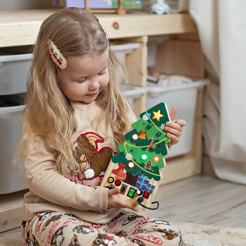 Tableau d'interrupteurs de Noël en bois, lumineux