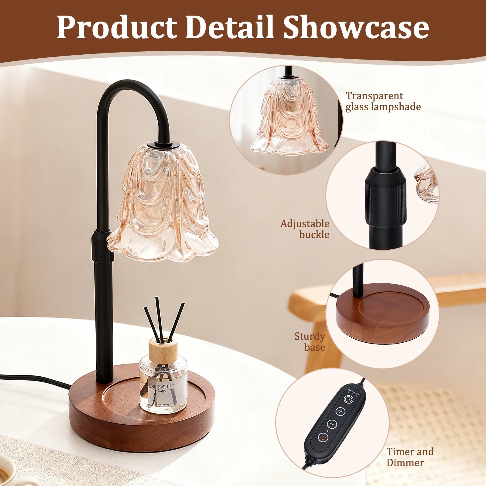 Lampe chauffe-bougie florale dimmable décorative