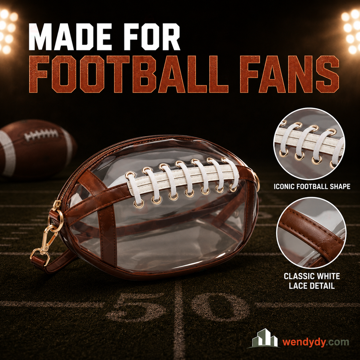 Clear American Football-Shaped Crossbody Bag