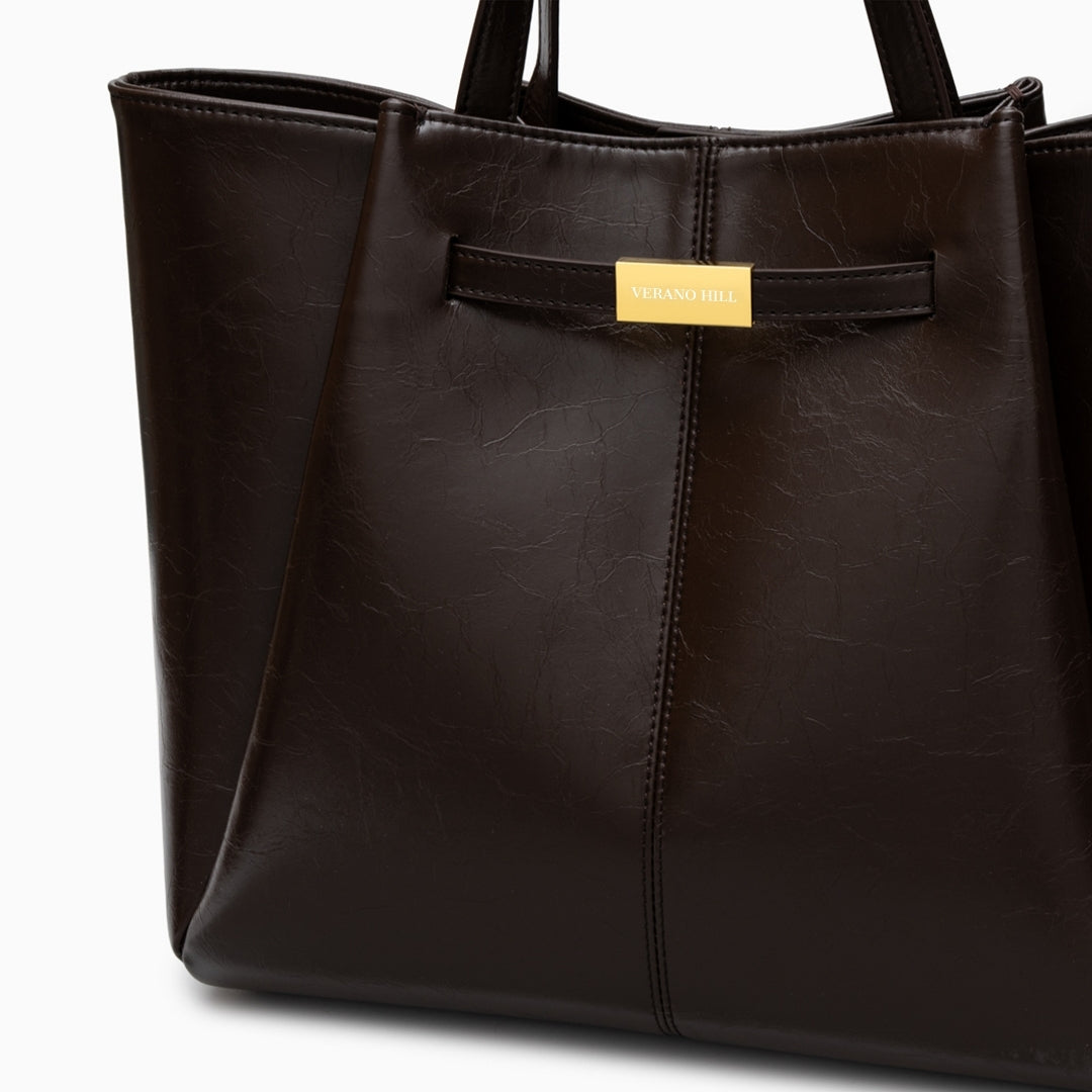 Structured Tote Bag with Stitched Detailing