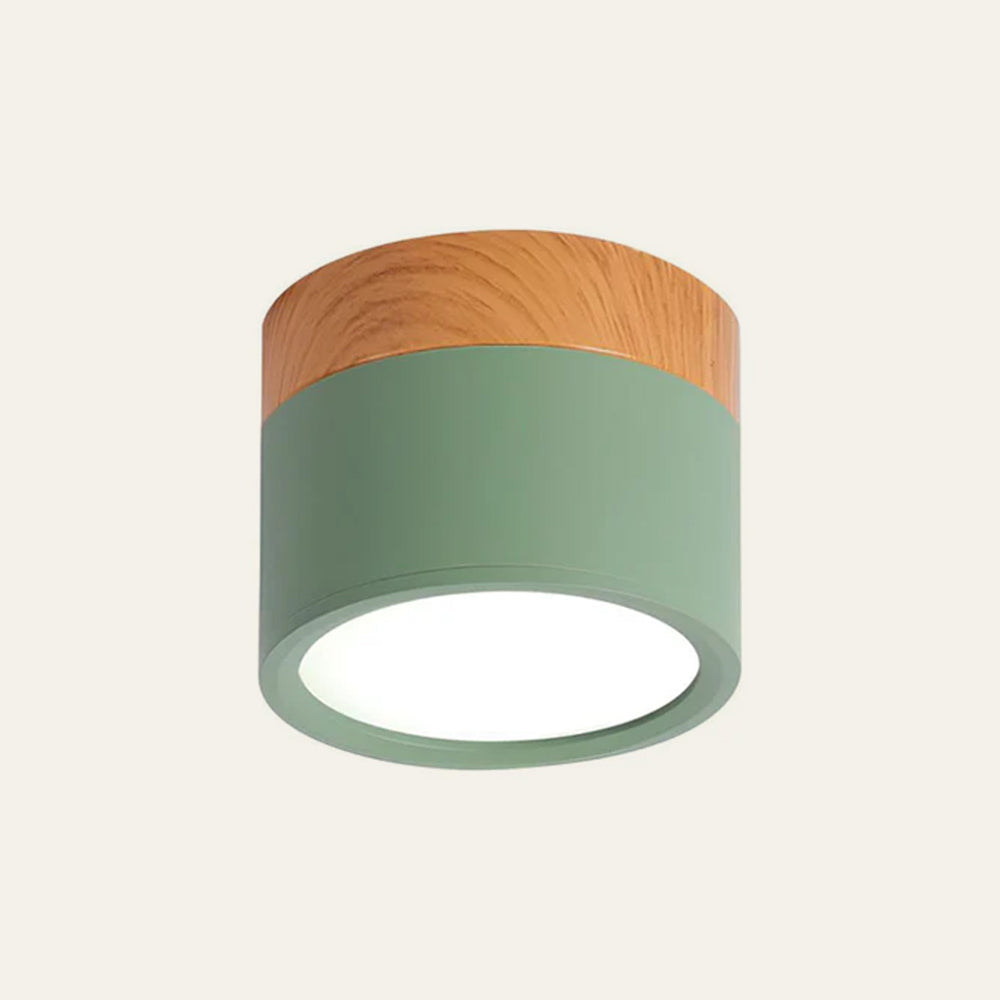 Plafonnier Cylindrique en Aluminium et Bois - Vert