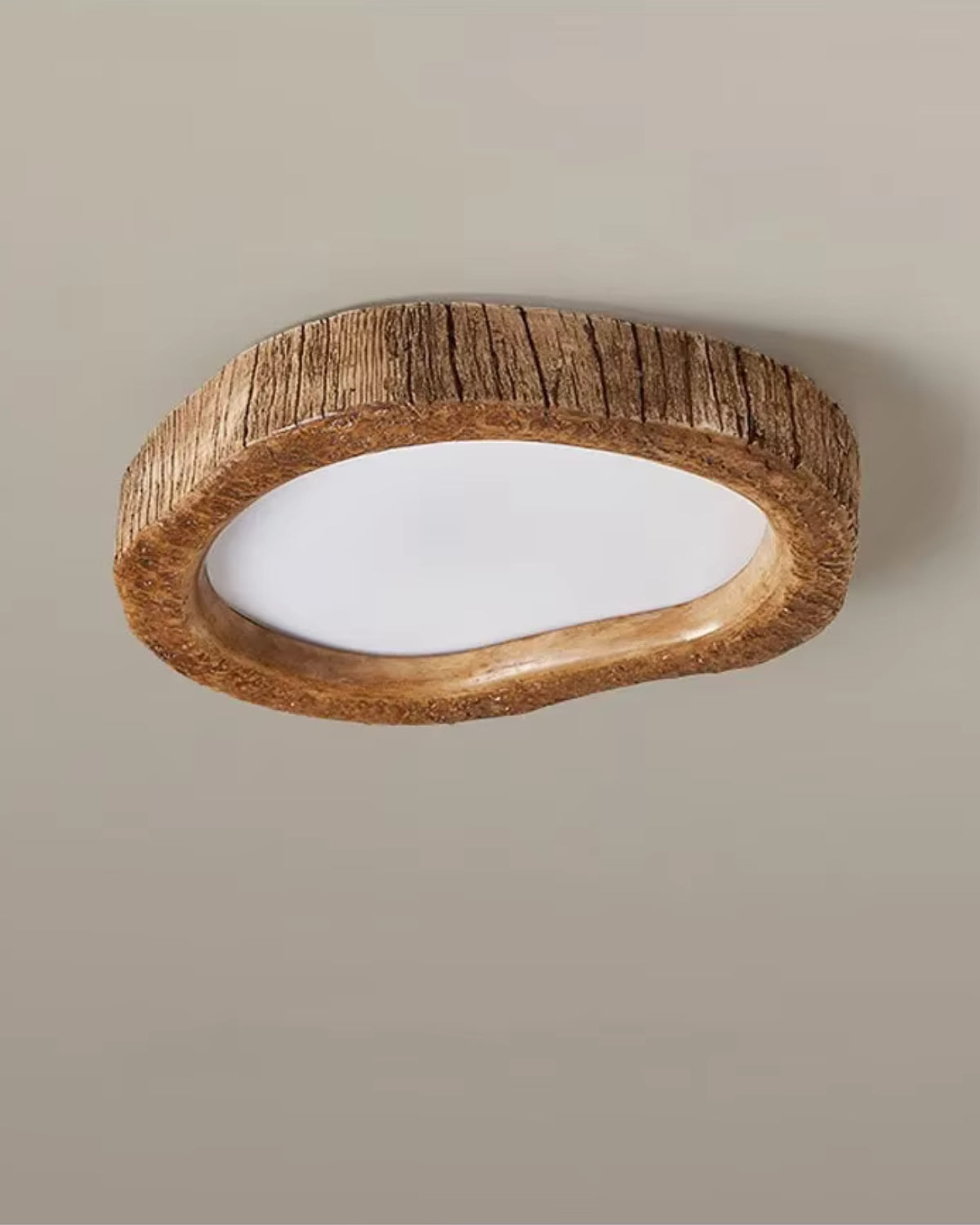 Plafonnier LED en fer et verre, esprit bois naturel