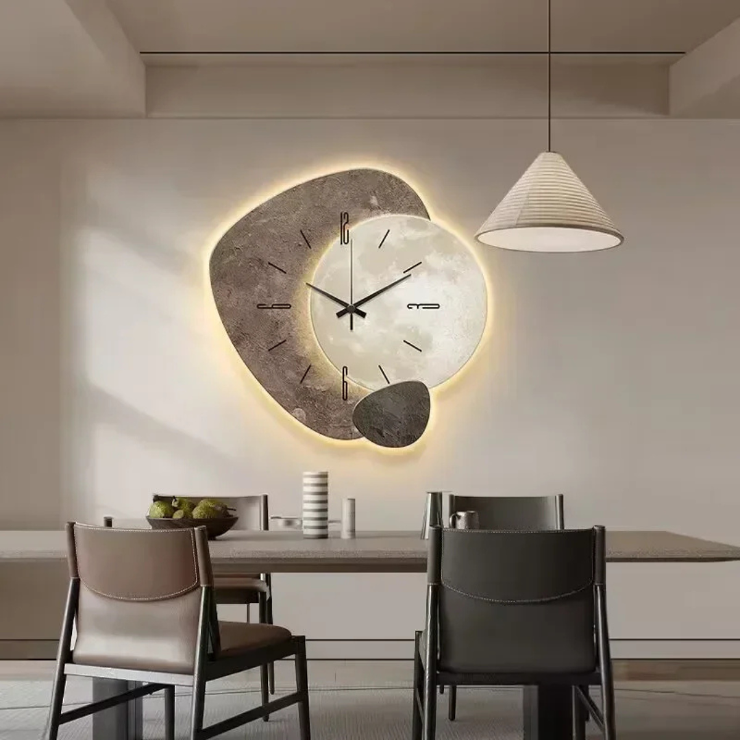 Horloge murale en bois avec contour LED, 60 cm