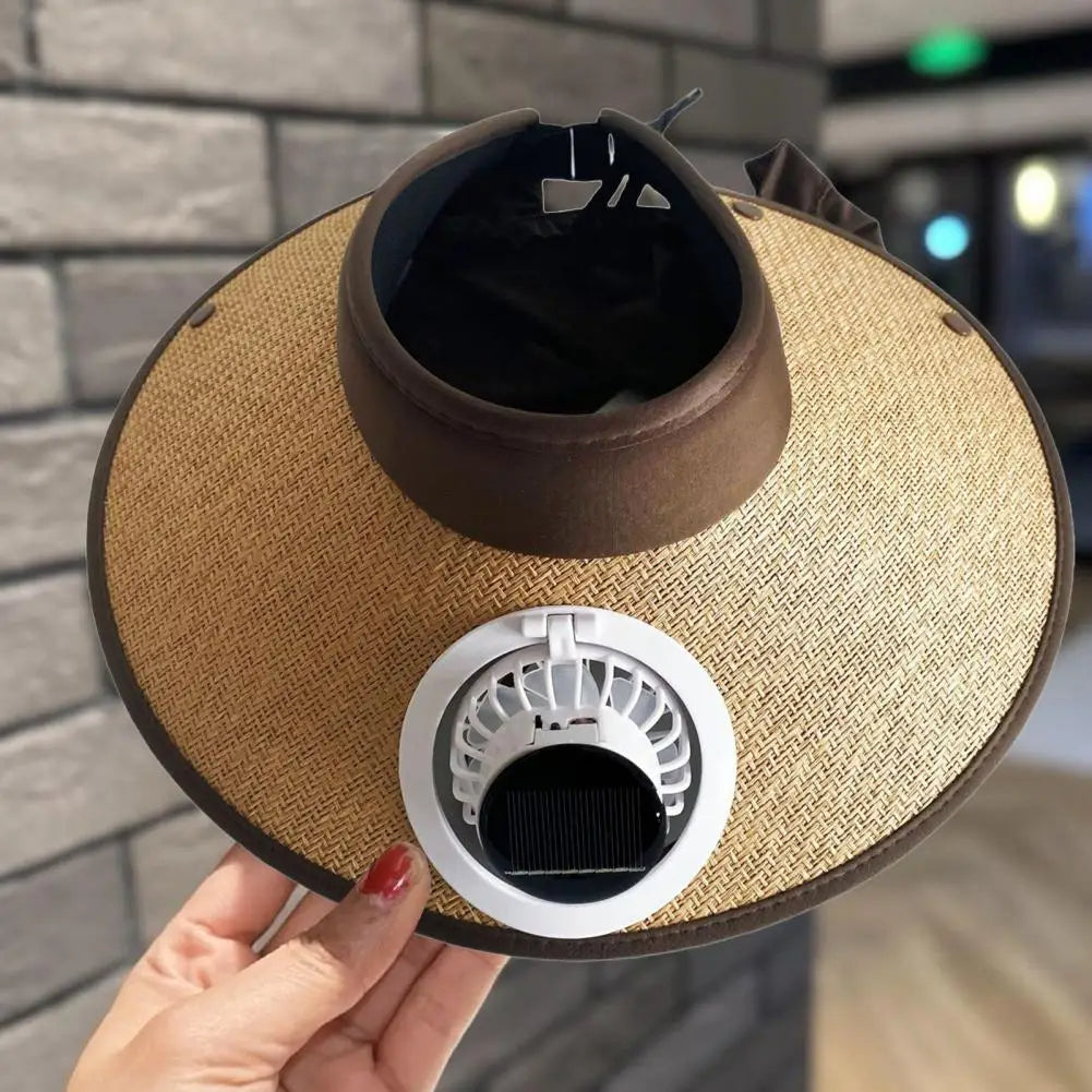Wide-Brim Sun Hat with Solar Fan
