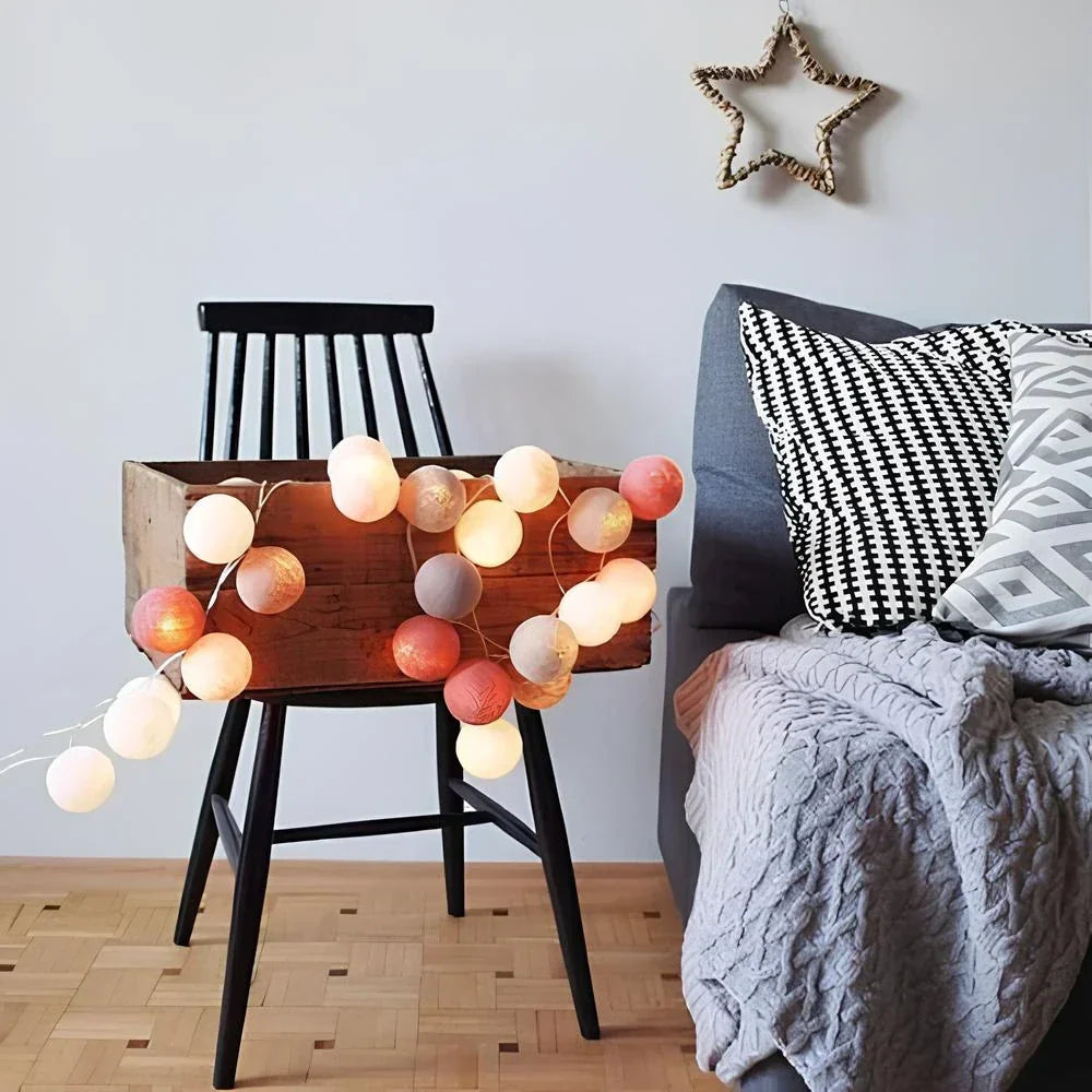 Cotton Ball String Lights, USB or Battery