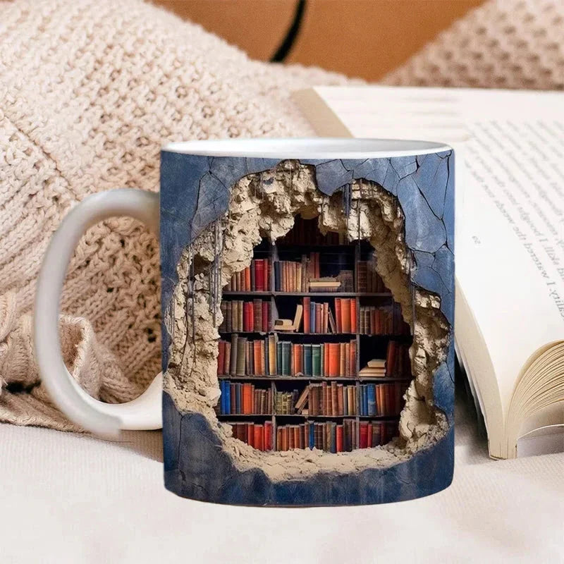 Mug bibliotheque 3D pour amateurs de livres