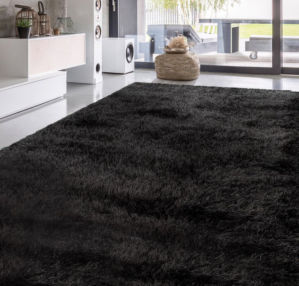 Très grand tapis shaggy noir 400 x 200 cm