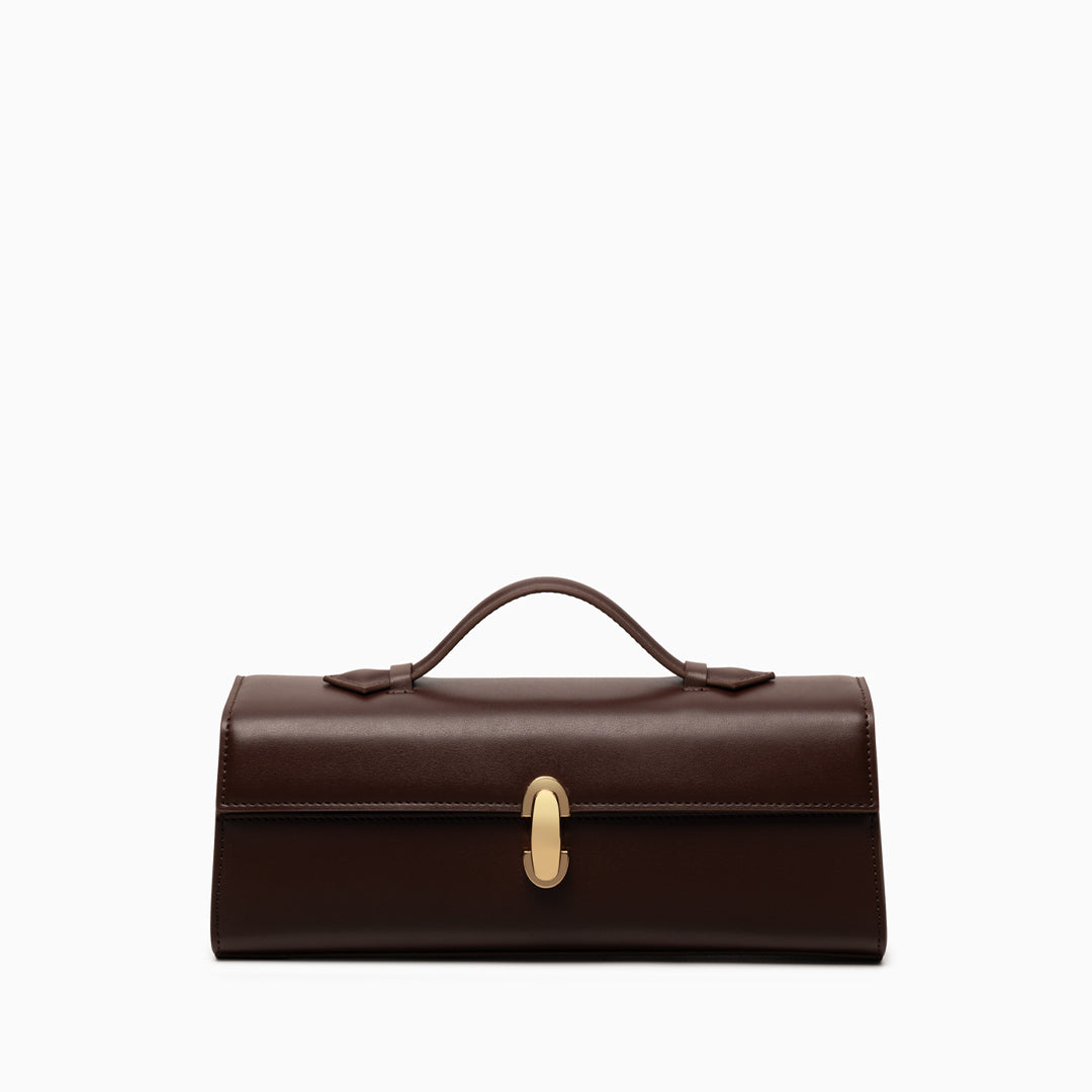 Sac à main long et fin en cuir, fermoir doré