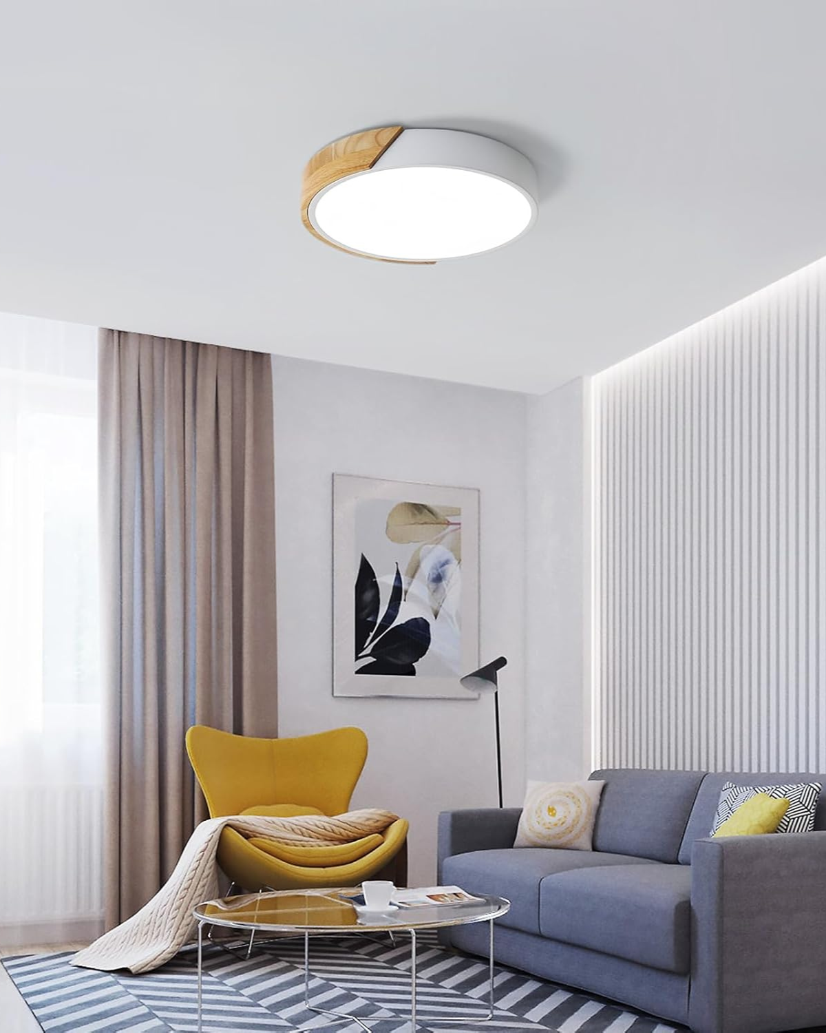 Plafonnier minimaliste à courbes douces, accent bois