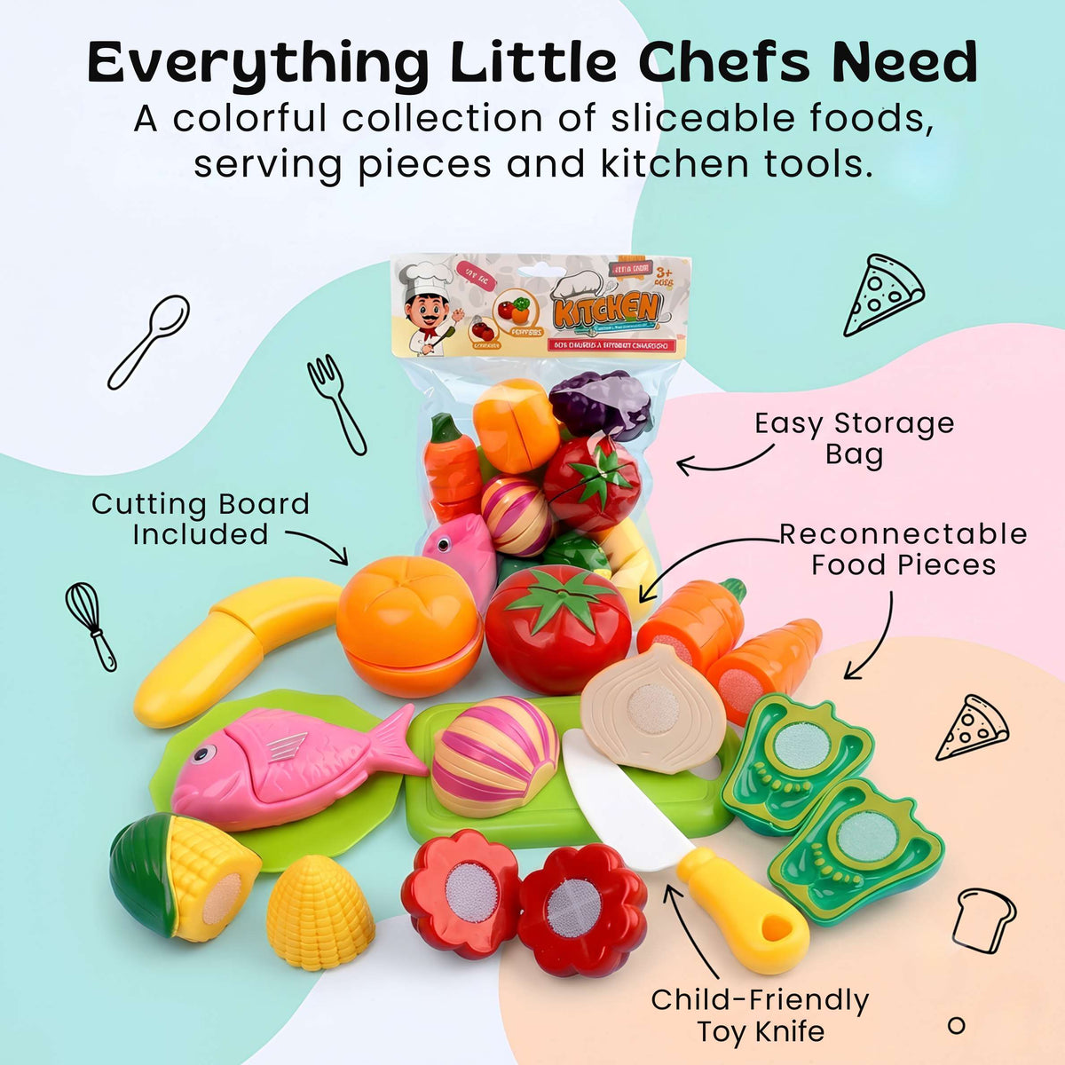 Dinette à découper, fruits et légumes à trancher