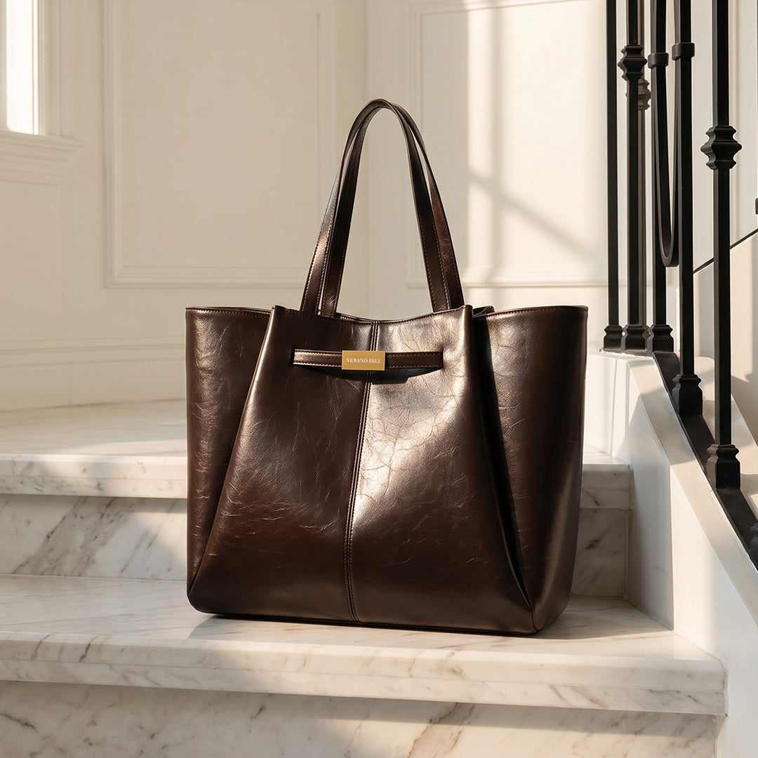 Structured Tote Bag with Stitched Detailing