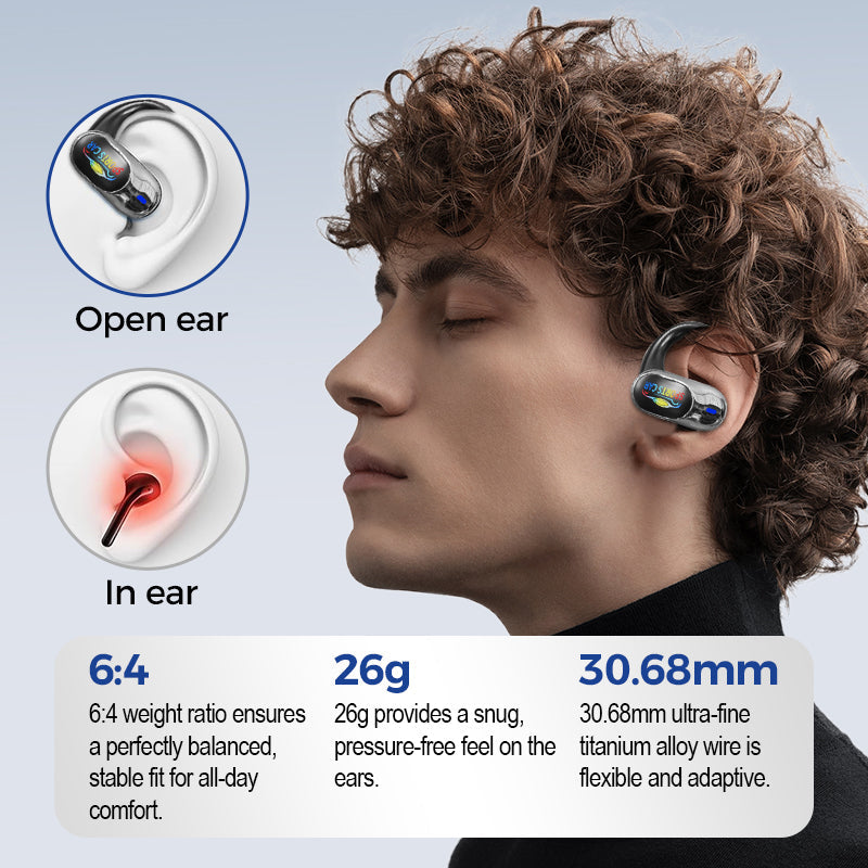 Open-Ear Bluetooth Hook Earbuds, LED Display Case
