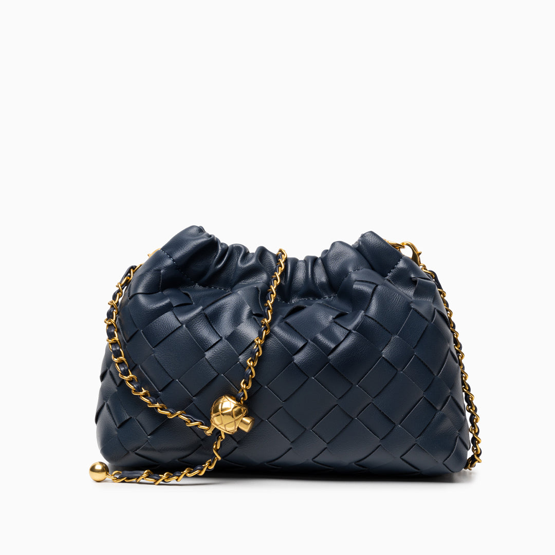 Sac épaule nuage tressé, bandoulière dorée tressée
