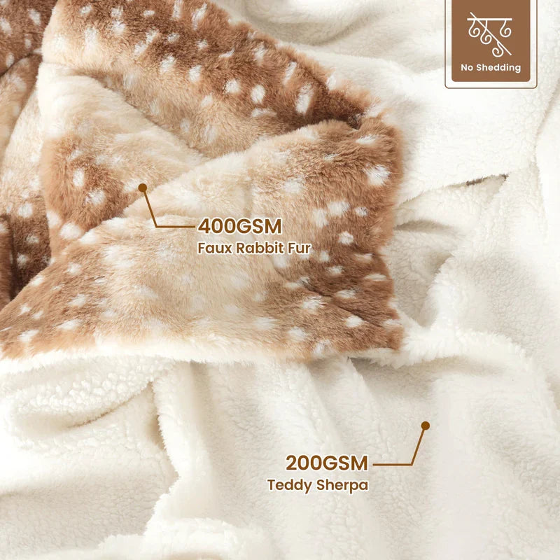 Deer Print Faux Fur Throw, Double-Sided