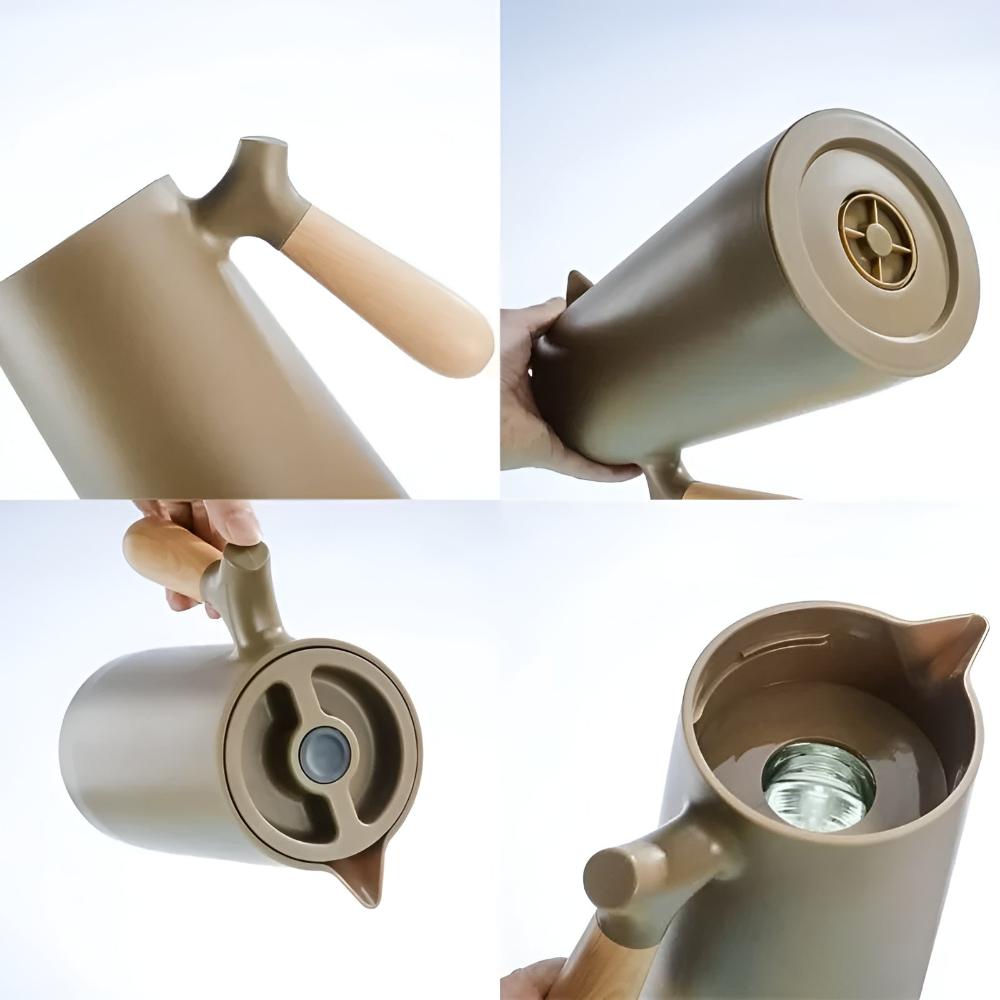 Carafe isotherme 1 L en inox avec poignée en bois