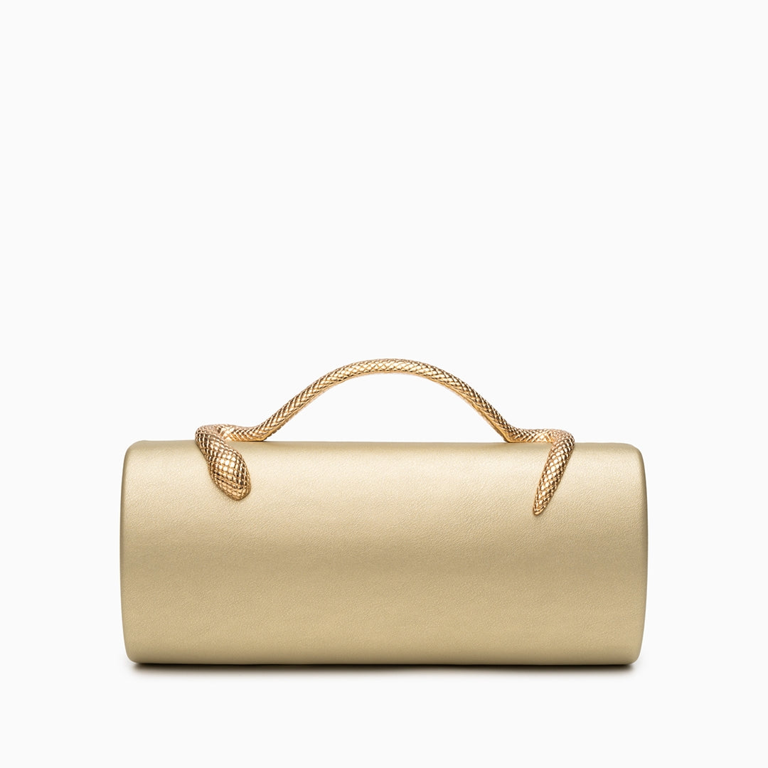 Cylindrical Evening Bag with Sculpted Serpent Handle