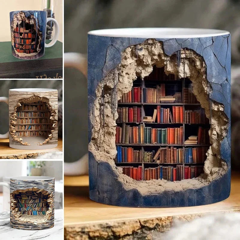 Mug bibliotheque 3D pour amateurs de livres