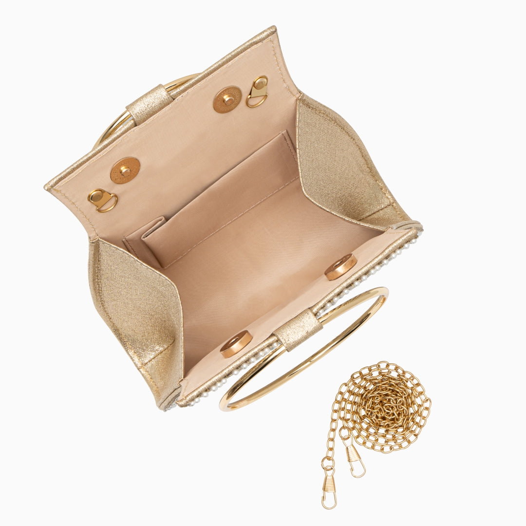 Petit sac à main doré serti de strass