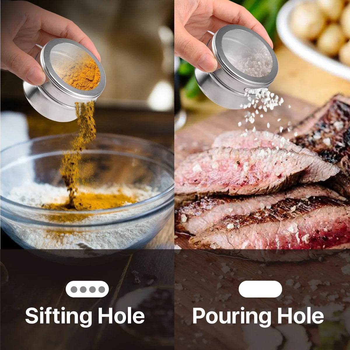 Set of 6 Magnetic Stainless Steel Spice Tins
