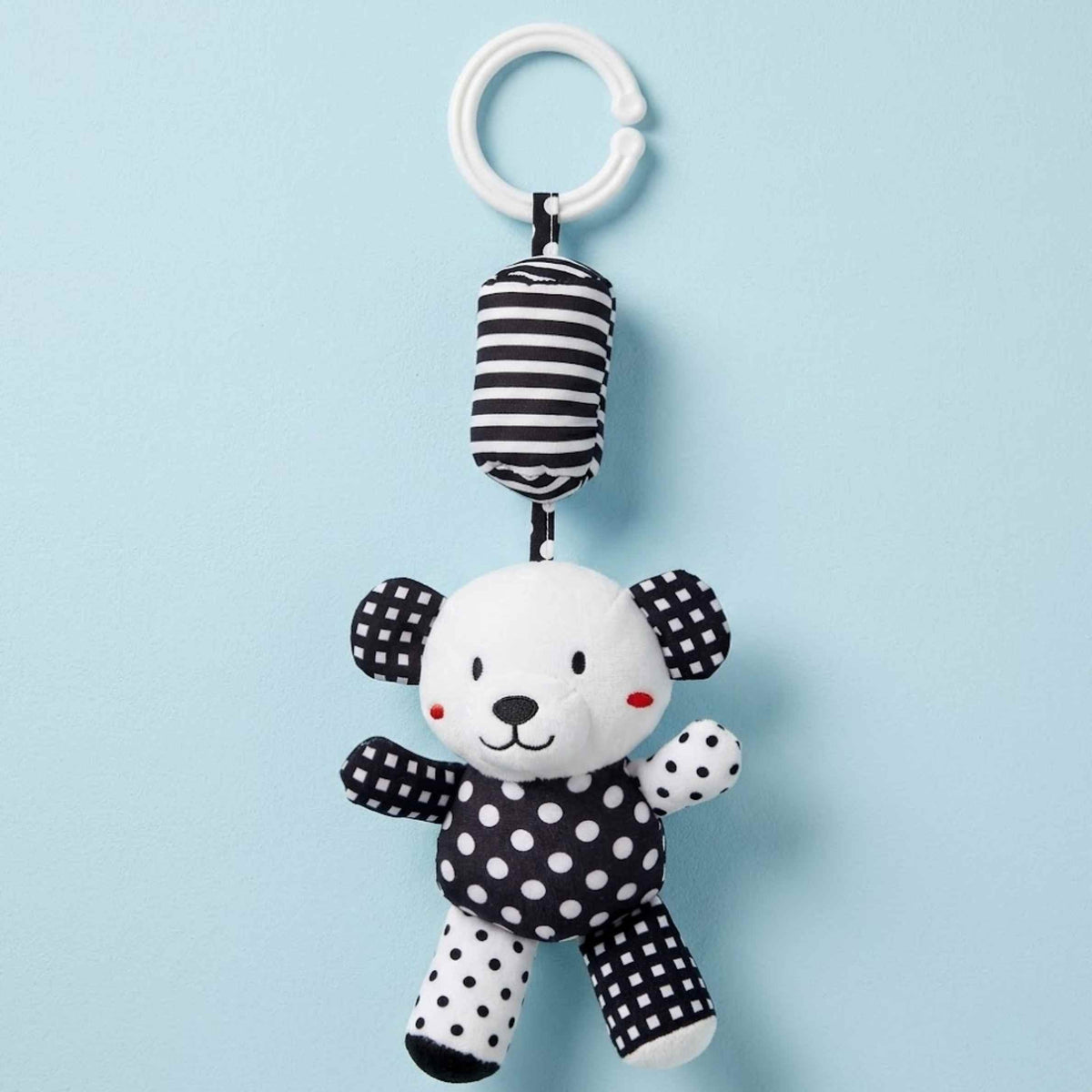 Hochet à suspendre en peluche noir et blanc