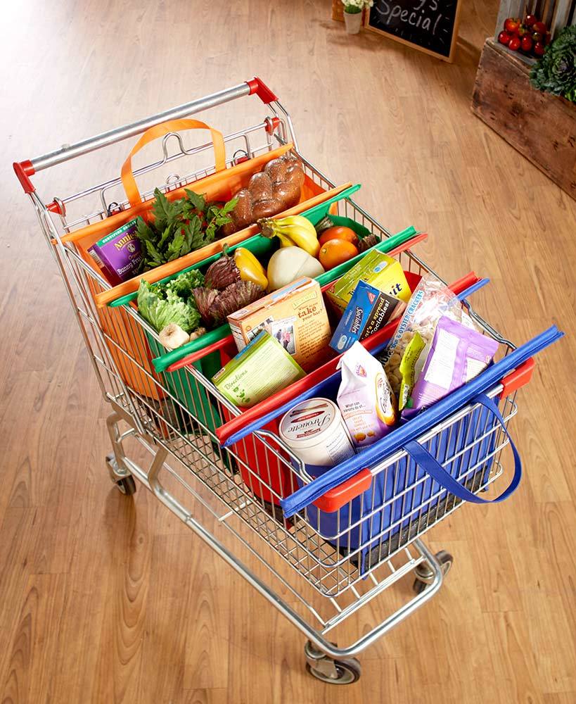 Sacs de courses réutilisables pour chariot, lot de 4