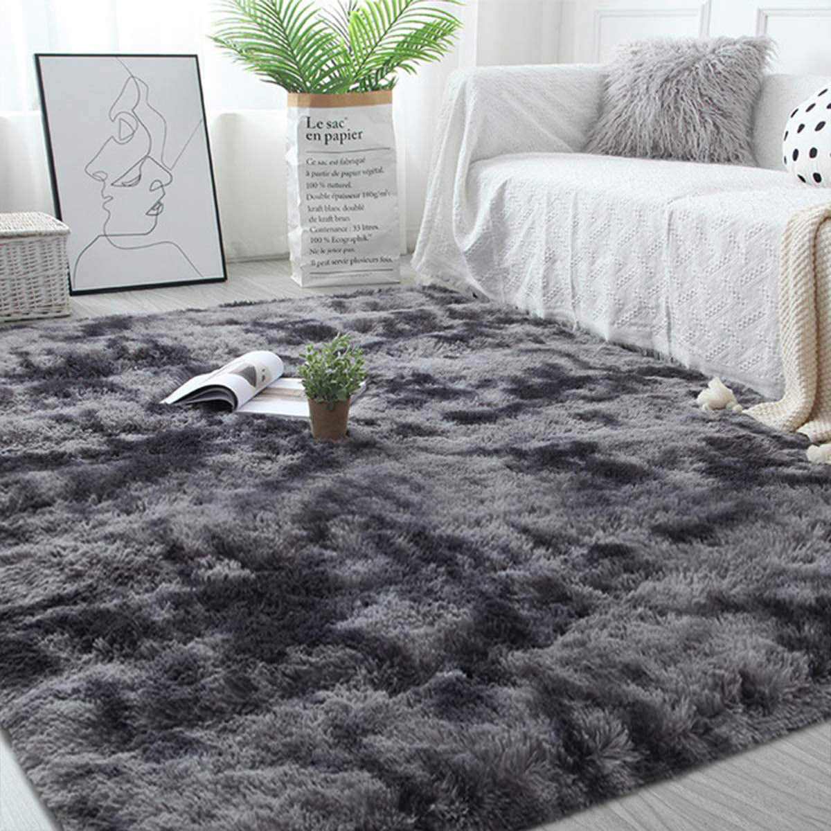 Grand tapis shaggy 300 x 200 cm gris anthracite