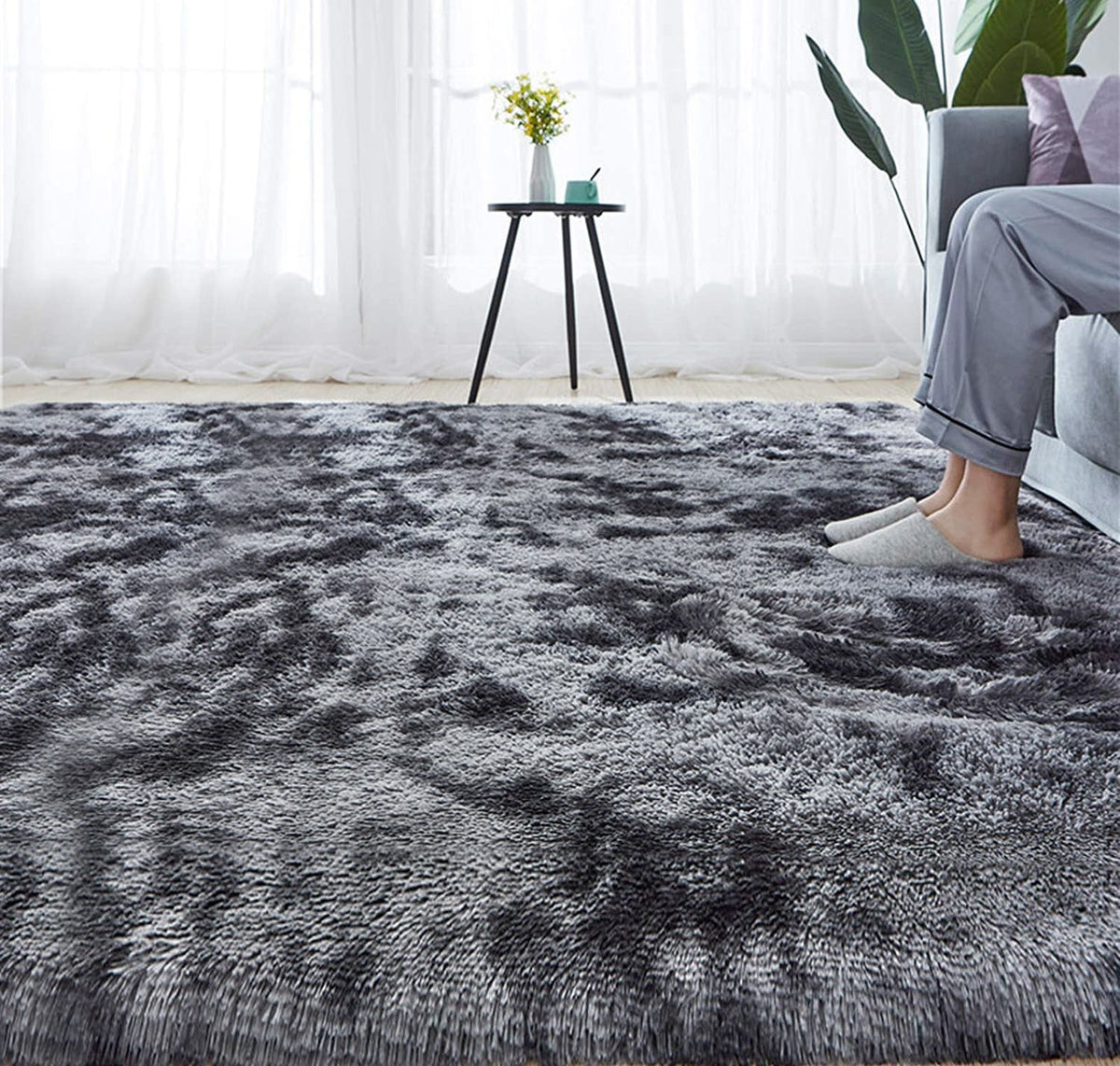 Grand tapis shaggy 300 x 200 cm gris anthracite