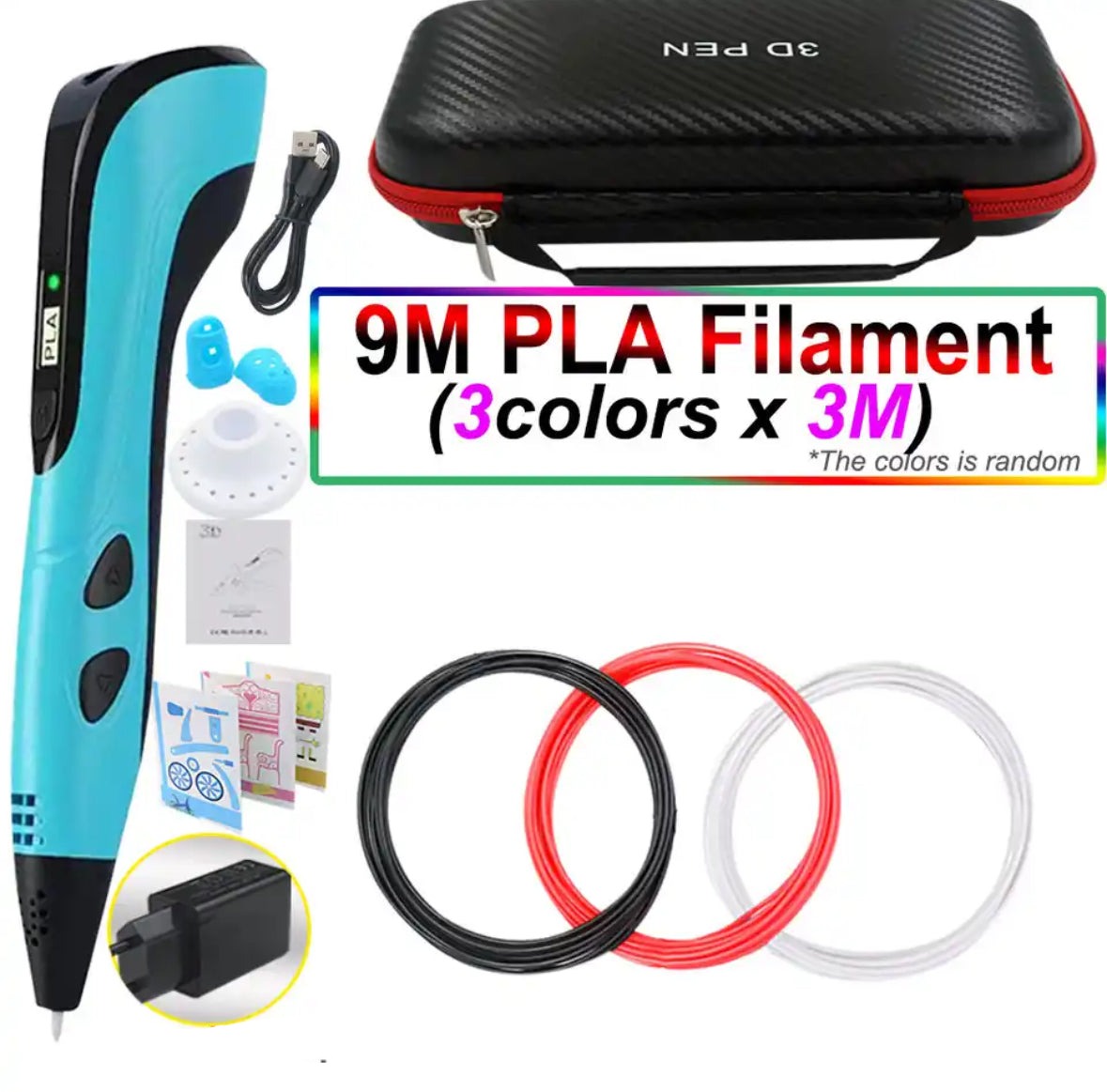 Stylo 3D avec écran LED et filament PLA - Blue
