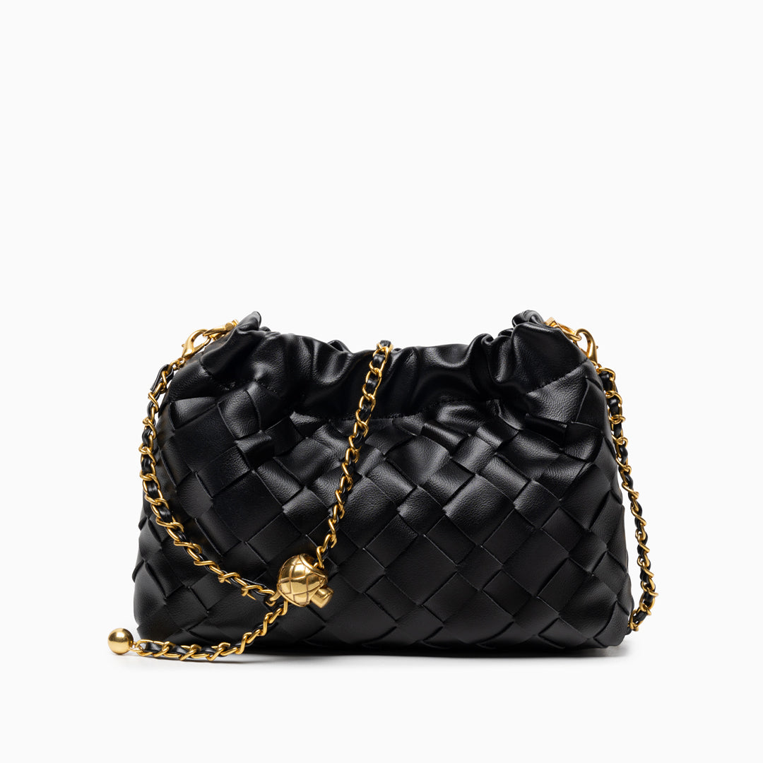 Sac épaule nuage tressé, bandoulière dorée tressée