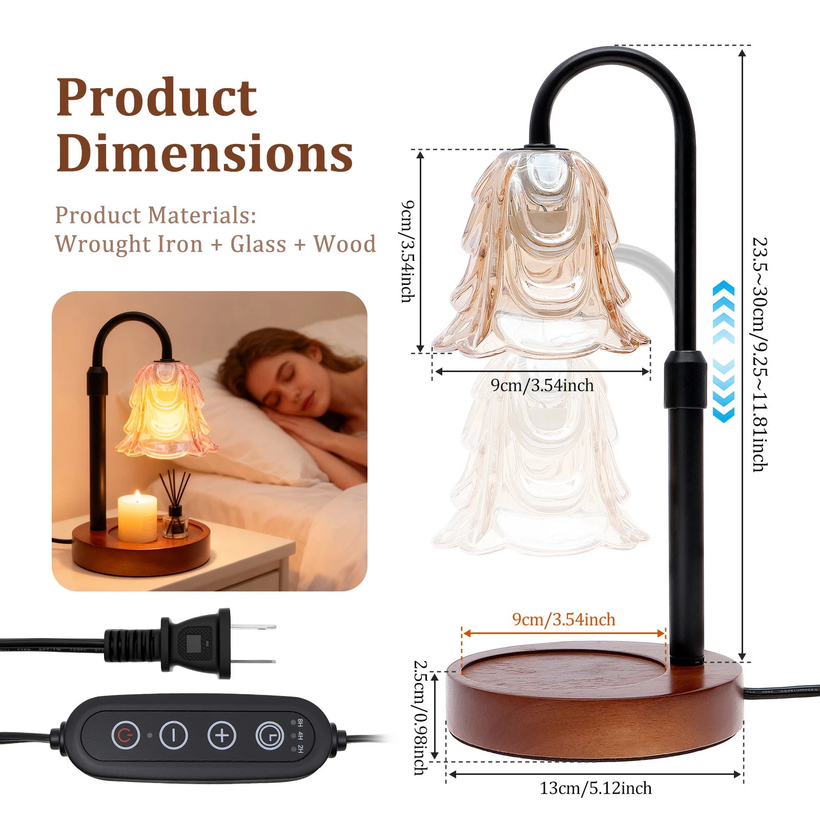 Lampe chauffe-bougie florale dimmable décorative