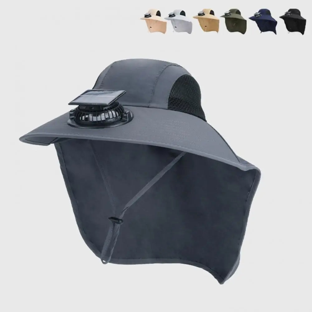 Chapeau Ventilateur Solaire Anti-UV à Large Bord