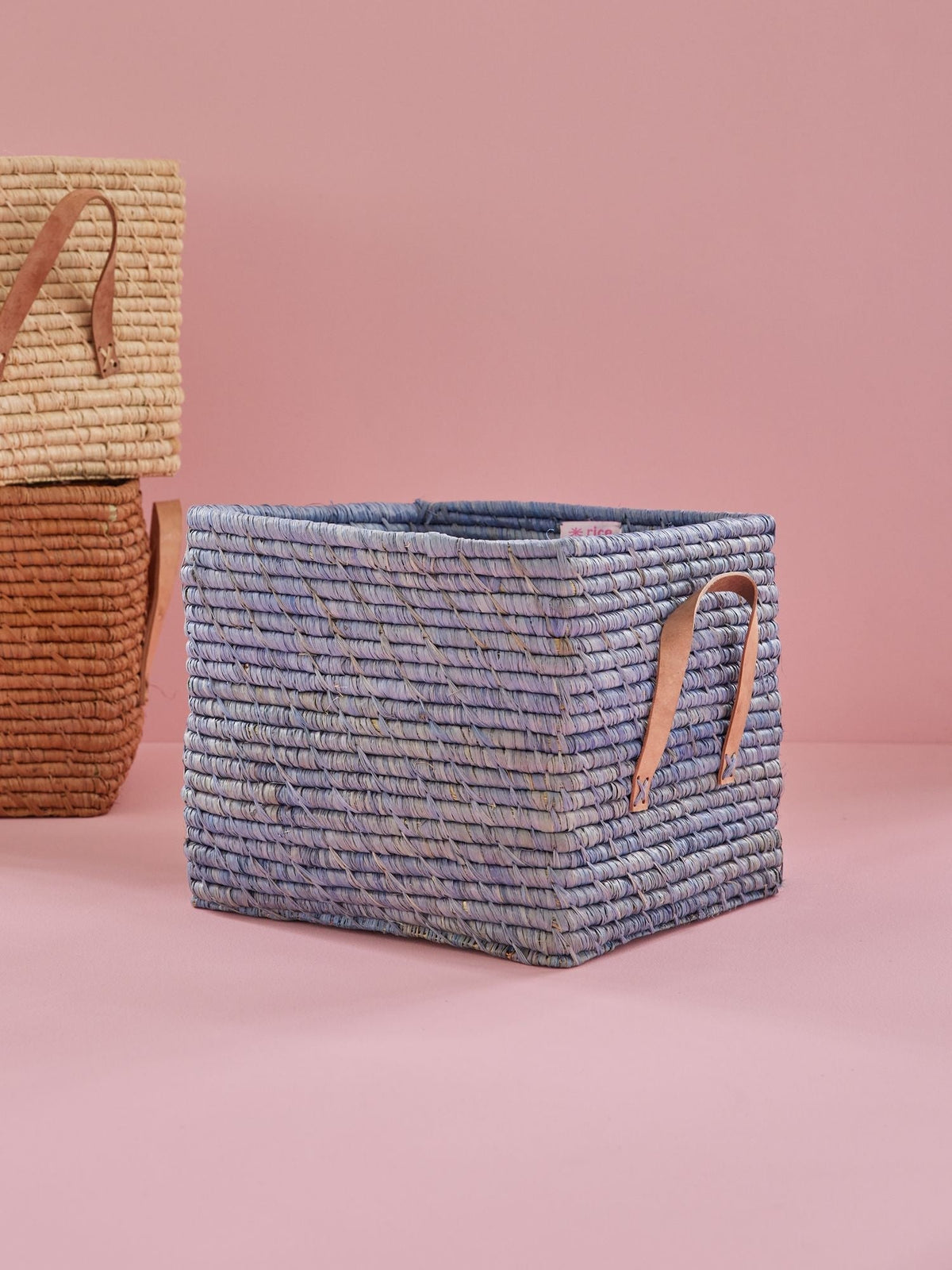 RaffiaStorage - Panier de Rangement en Raphia Bleu