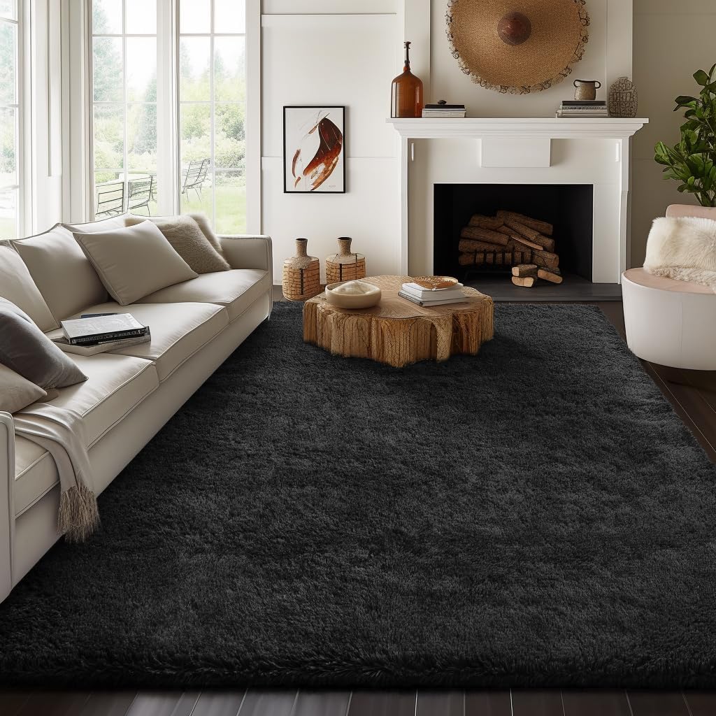 Très grand tapis shaggy noir 400 x 200 cm