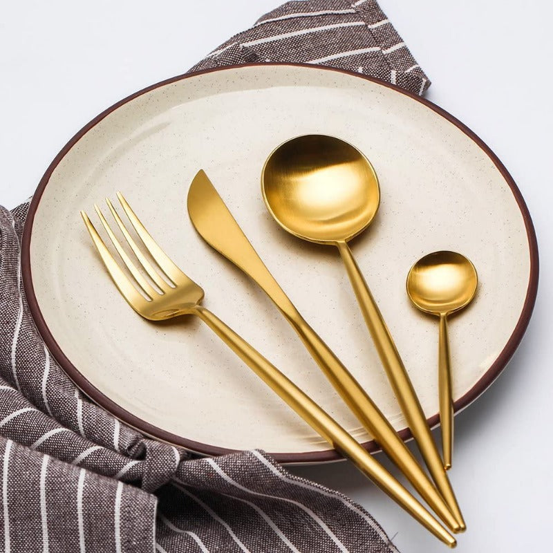 Matte Gold Stainless Steel Cutlery Set 18/10, 24 Pieces