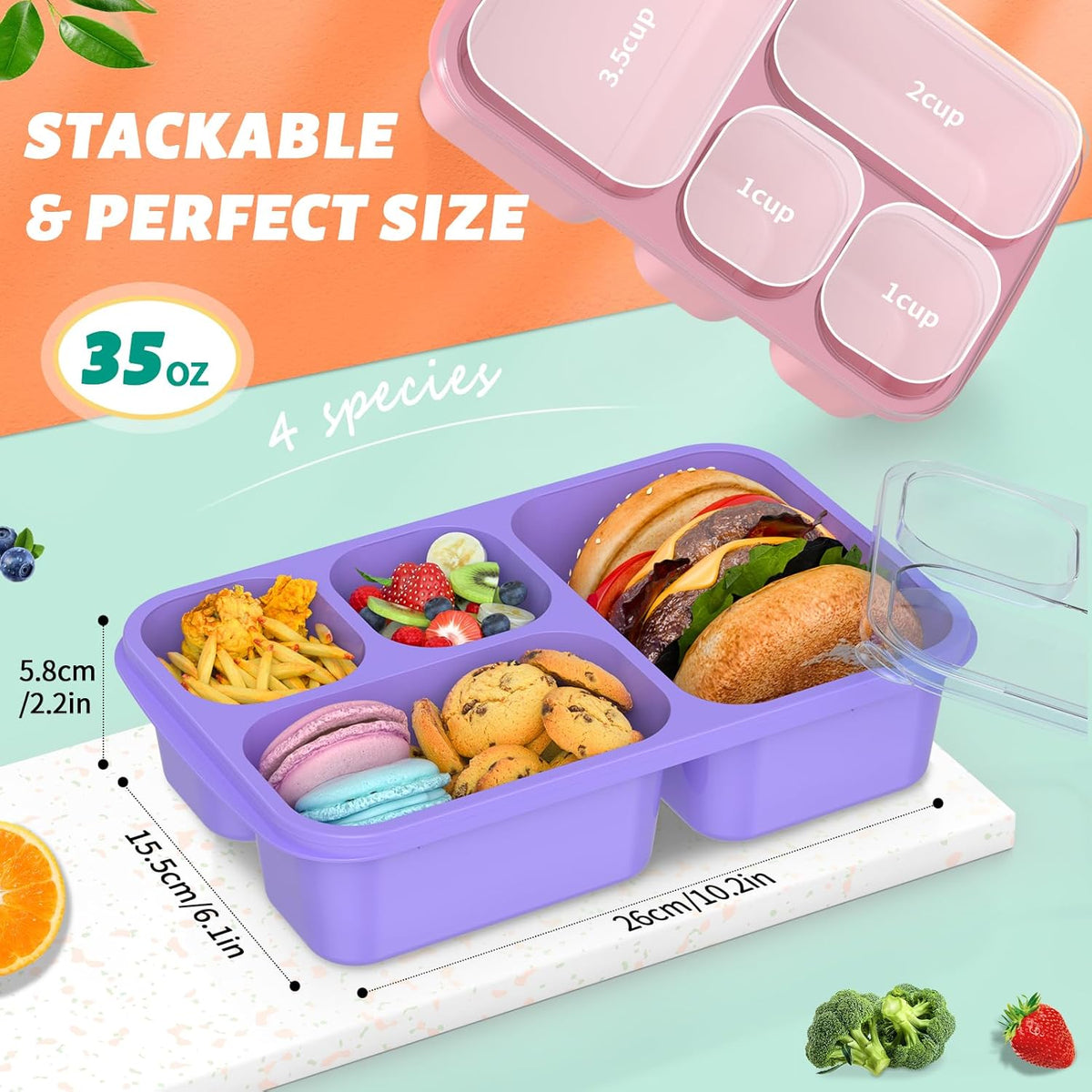 BentoBox - Set de 4 Lunch Box à 5 Compartiments