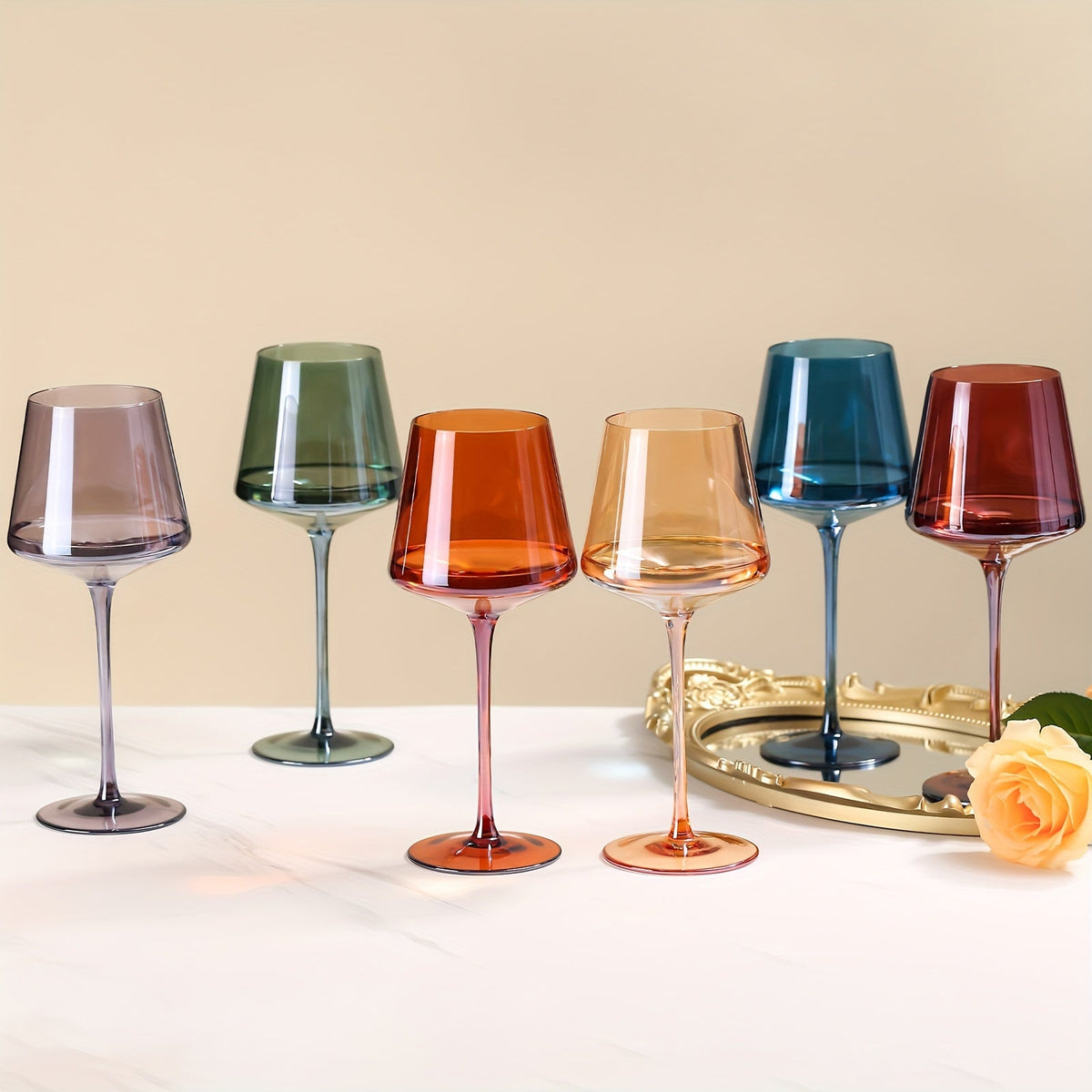 Lot de 6 verres à vin en verre coloré