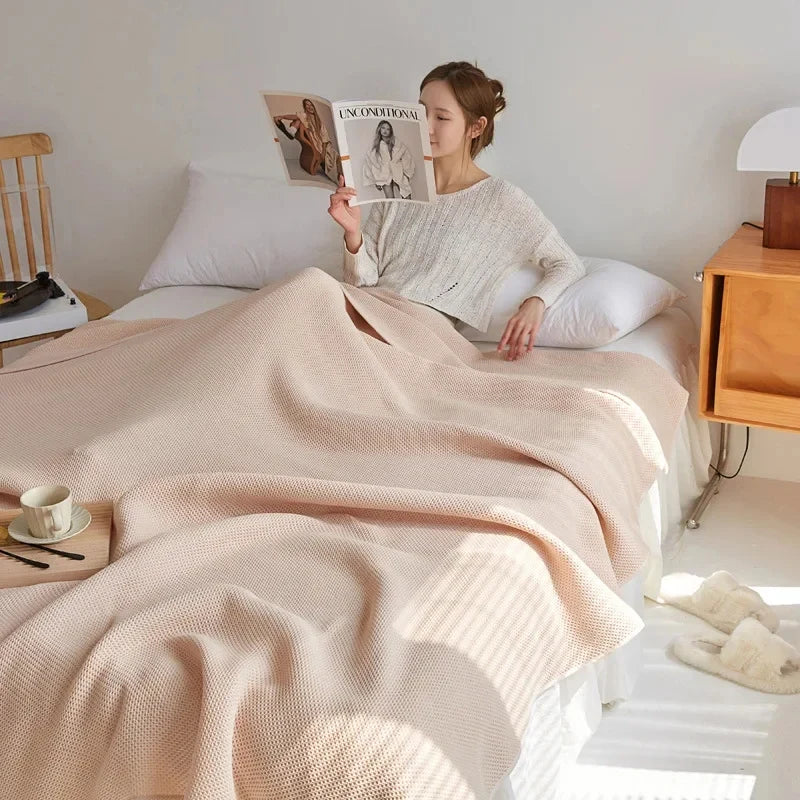 Japanese-Style Waffle Cotton Throw Blanket