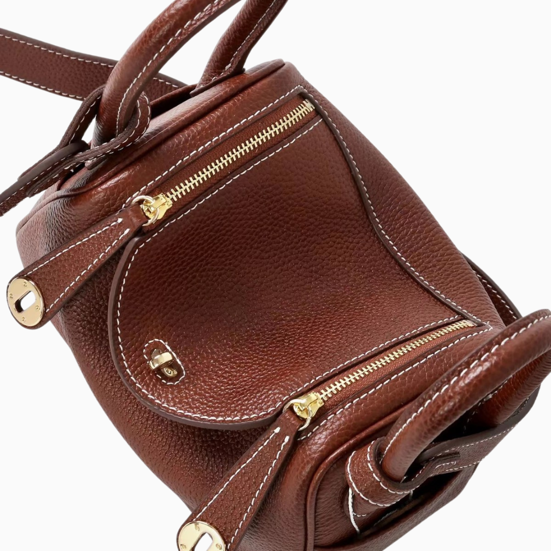 Mini Leather Shoulder Bag with Curved Flap