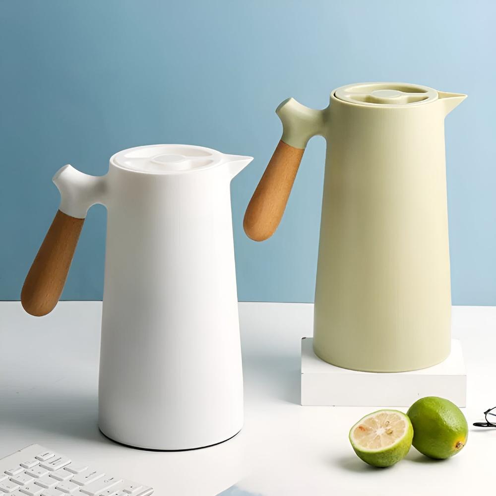 Carafe isotherme 1 L en inox avec poignée en bois