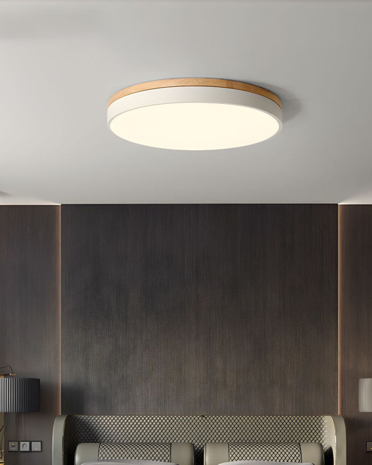 Plafonnier LED rond en chêne et acrylique