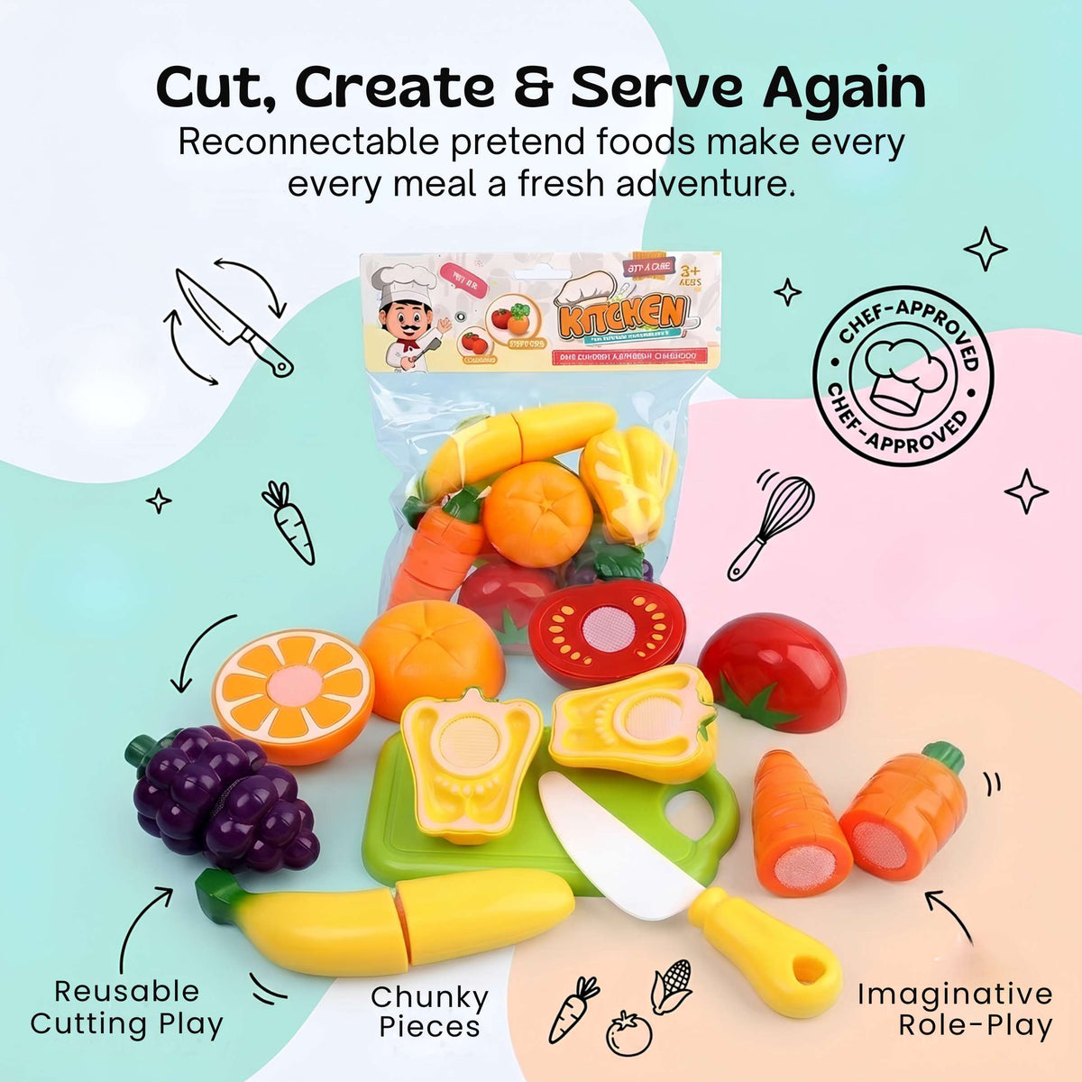 Dinette à découper, fruits et légumes à trancher