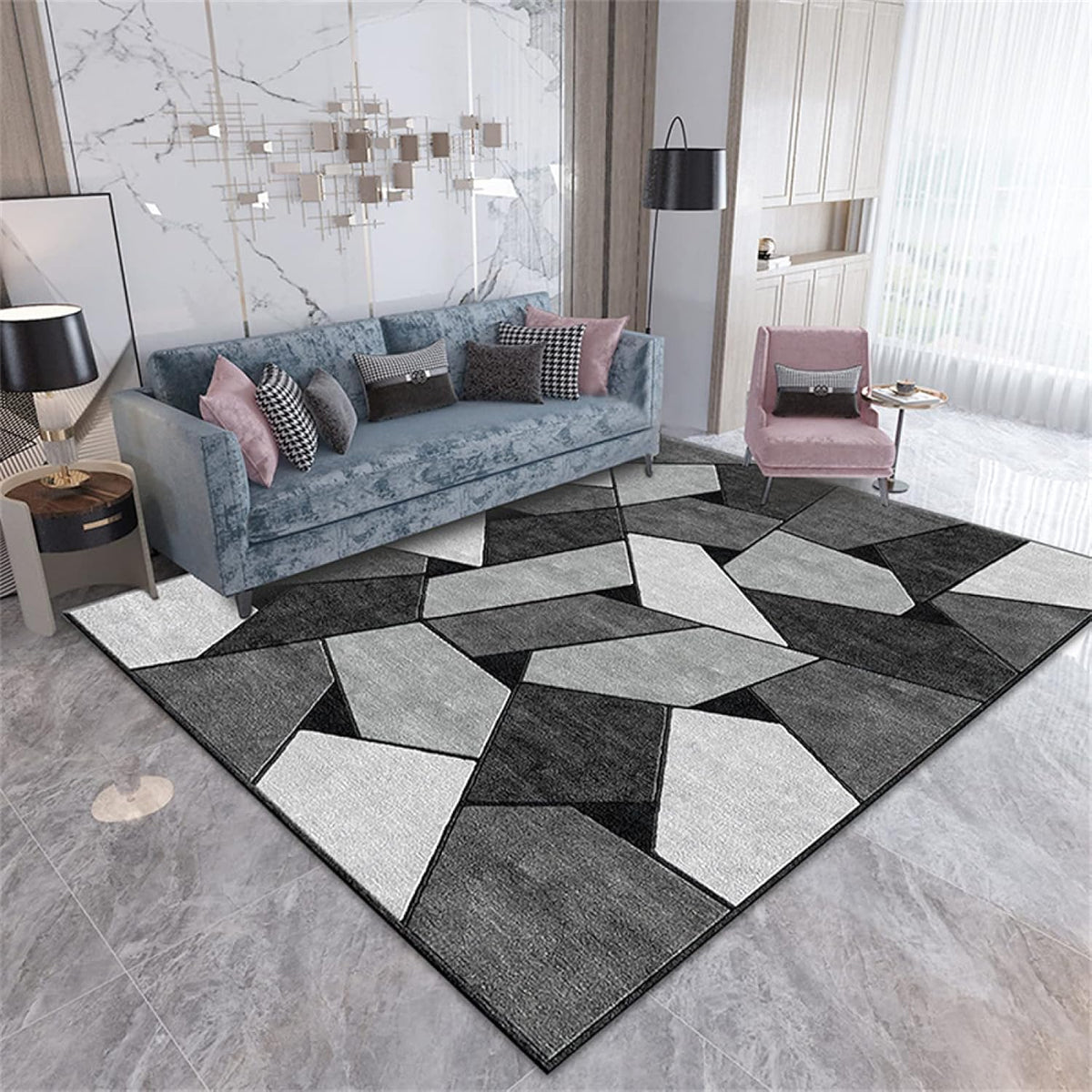 Grand tapis effet laine motif géométrique, 300 x 200