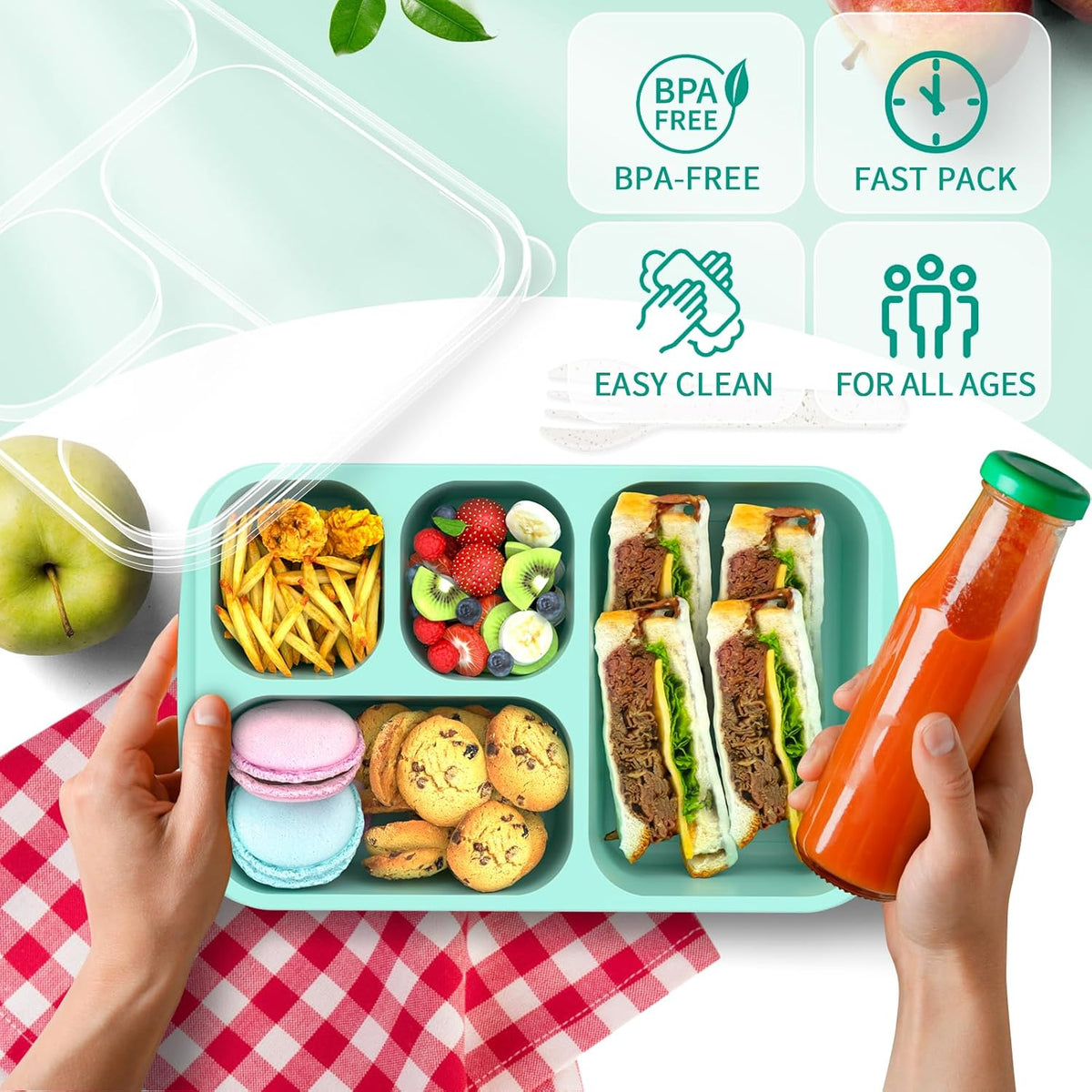 BentoBox - Set de 4 Lunch Box à 5 Compartiments