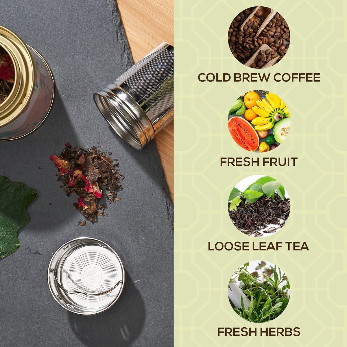 TeaFusion - Bouteille à Thé en Bambou 500 ml