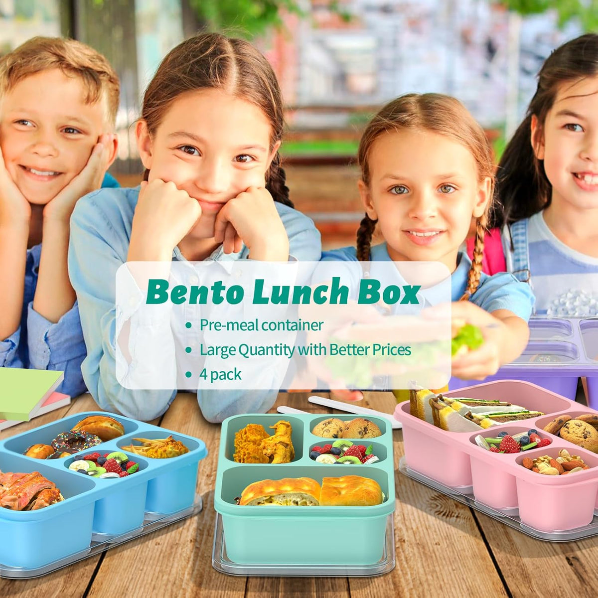 BentoBox - Set de 4 Lunch Box à 5 Compartiments