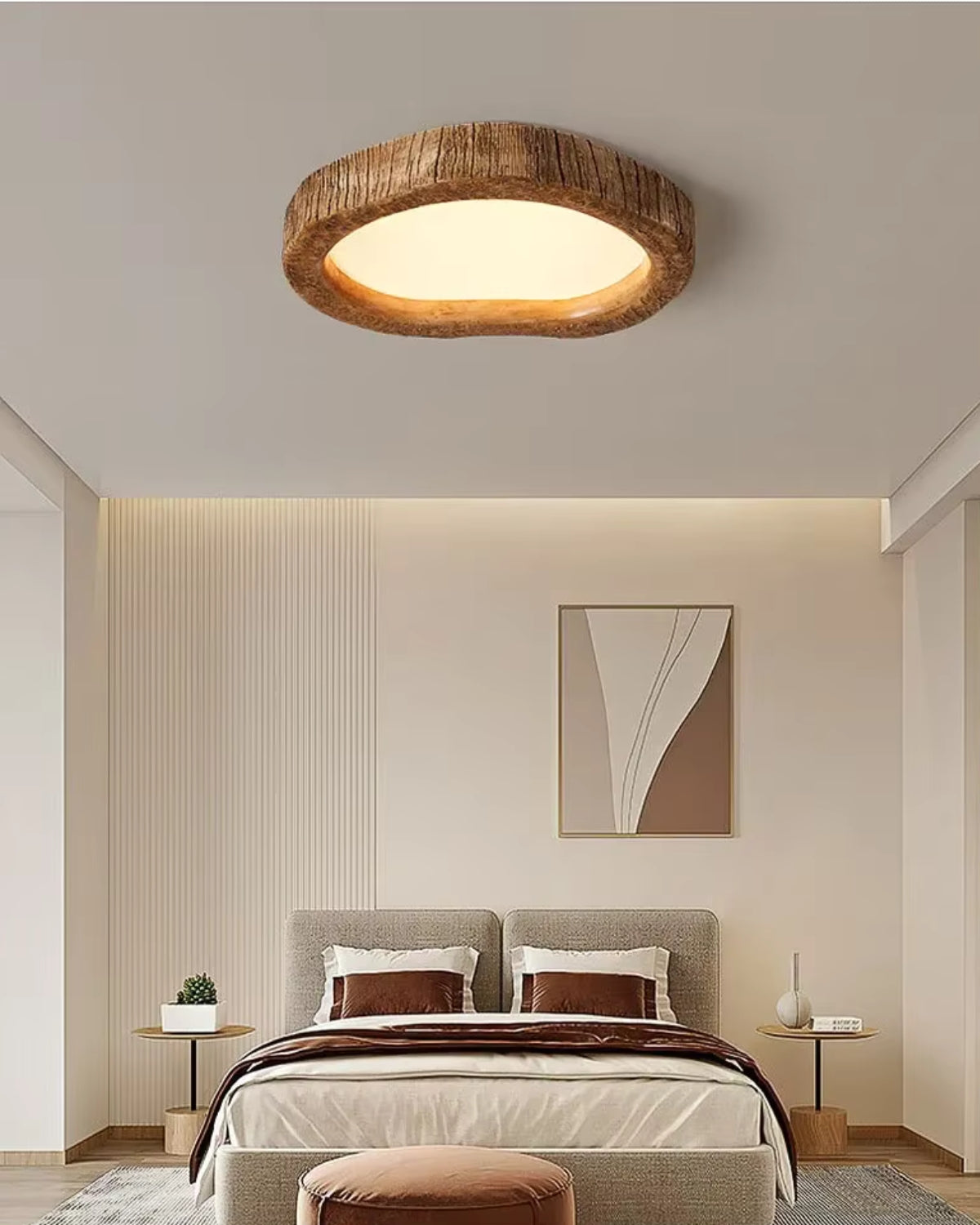 Plafonnier LED en fer et verre, esprit bois naturel