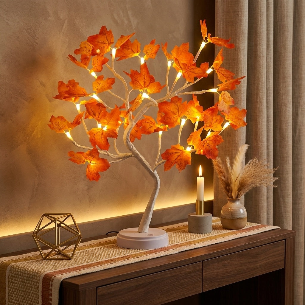 Table Lamp: Natural Elegance in Light – Maple Leaf Design